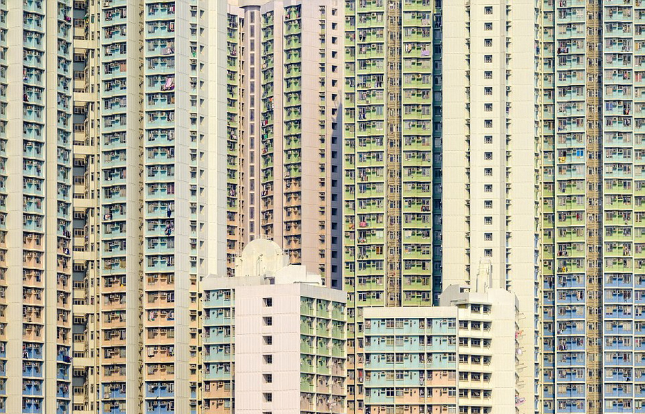 香港居民楼塔楼层层叠叠 壮观如同抽象艺术画,影视