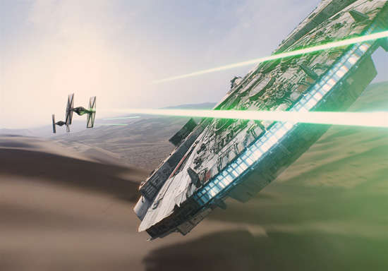 千年隼号迎击帝国钛战机，这张官方剧照展露了IMAX画幅